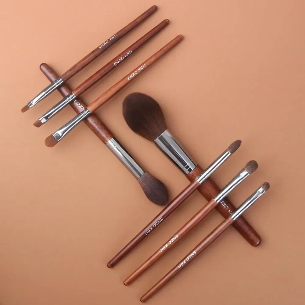 Walnut Professional Cosmetic Natural Pony Hair Makeup Brush Set with Case